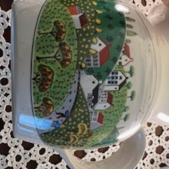 Newcor Stoneware Pitcher Country Village 6" Tall 64 oz Village Farm Scene New - Picture 2 of 11